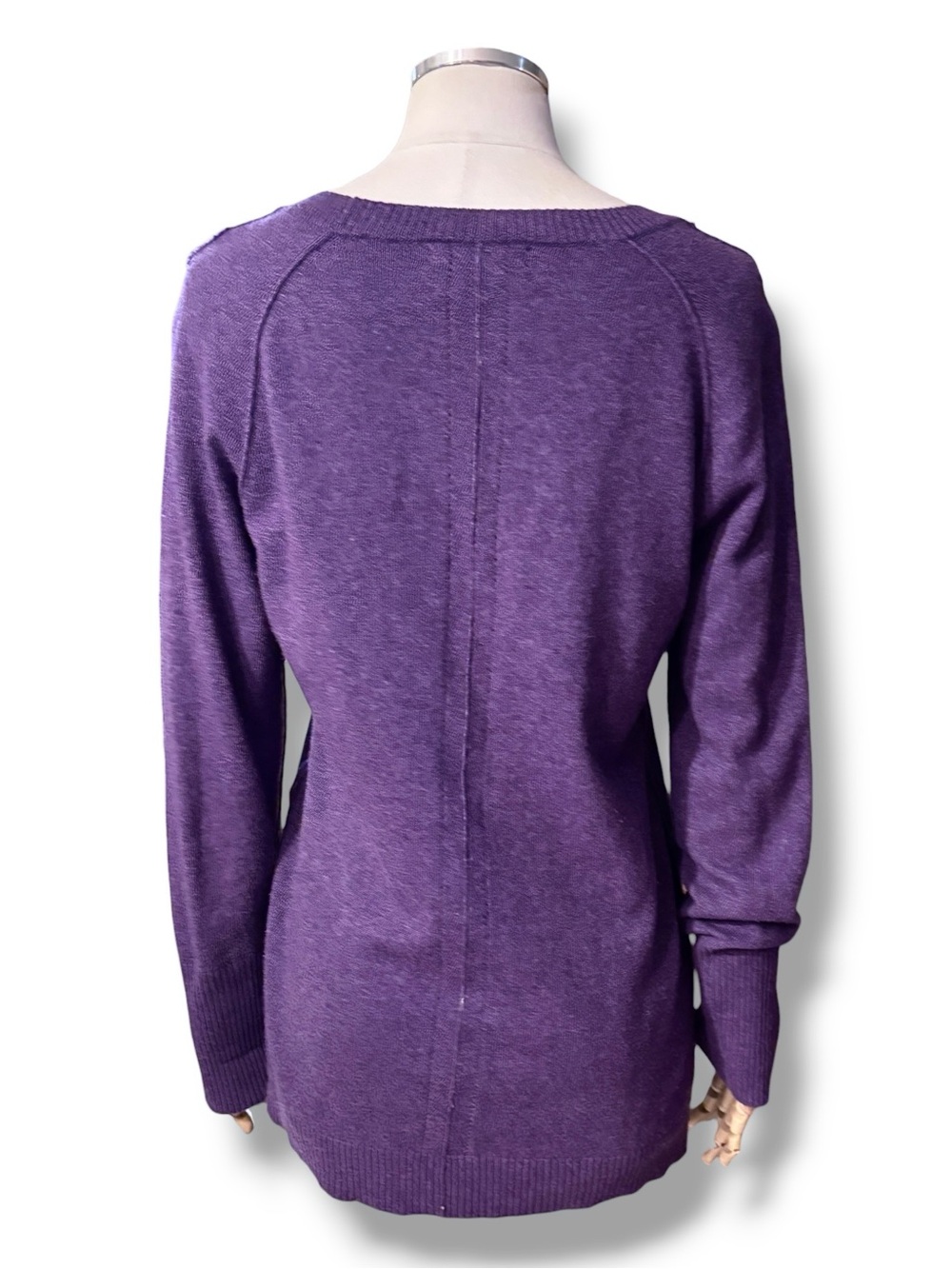 BANANA REPUBLIC Purple Cashmere Blend Scoop Neck Sweater Pointelle Detail - Picture 4 of 8